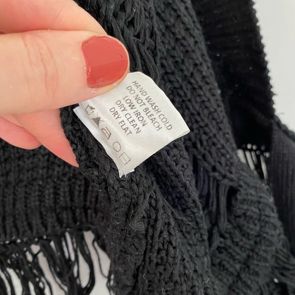 Tularosa Fringe Cardigan Sweater Womens Size Small Black Tie Front Cropped - Picture 11 of 12